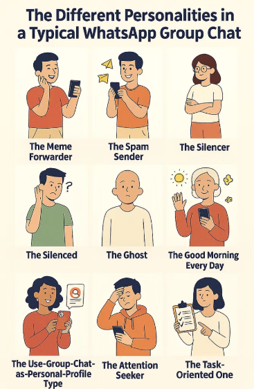 Different types of people on Whatsapp Groups